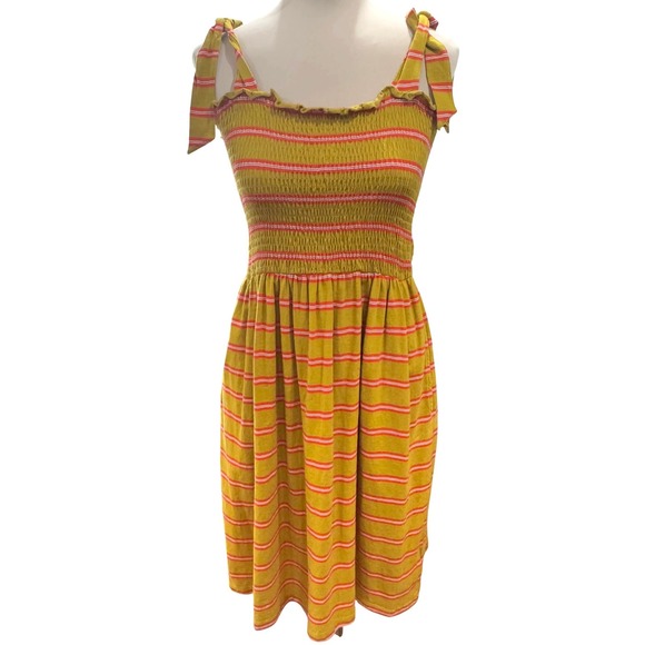 Toad&Co Dresses & Skirts - Toad & Co Striped Sundress Womens M Mustard Yellow Excellent Smocked Tie Strap